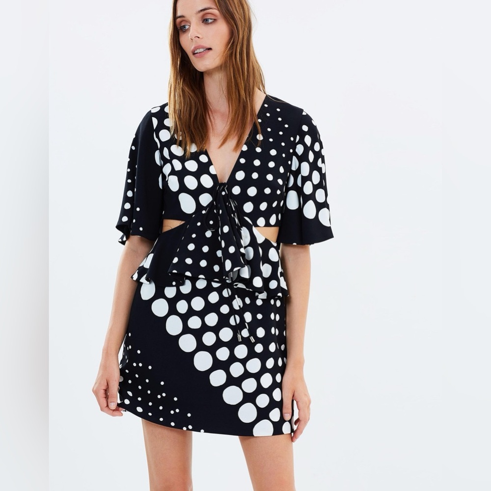 C/MEO Collective Loose control mini‎ dress black and white ruffle dress size S